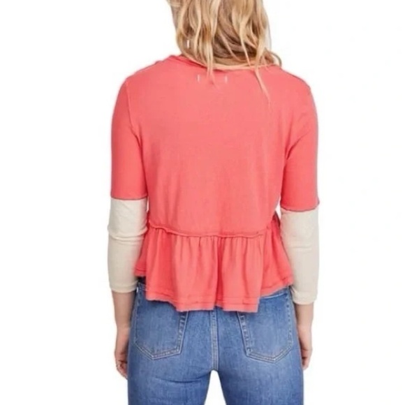 NWOT Free People Heart of Mine  coral Colorblock Cotton Top size small - Picture 2 of 12